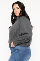 Plus Size Smocked Waist  Sweater - Charcoal
