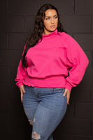 Plus Size Smocked Waist  Sweater - Pink