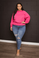Plus Size Smocked Waist  Sweater - Pink