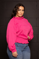 Plus Size Smocked Waist  Sweater - Pink