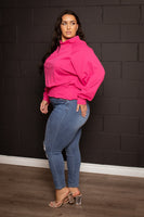 Plus Size Smocked Waist  Sweater - Pink