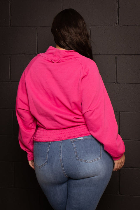 Plus Size Smocked Waist  Sweater - Pink