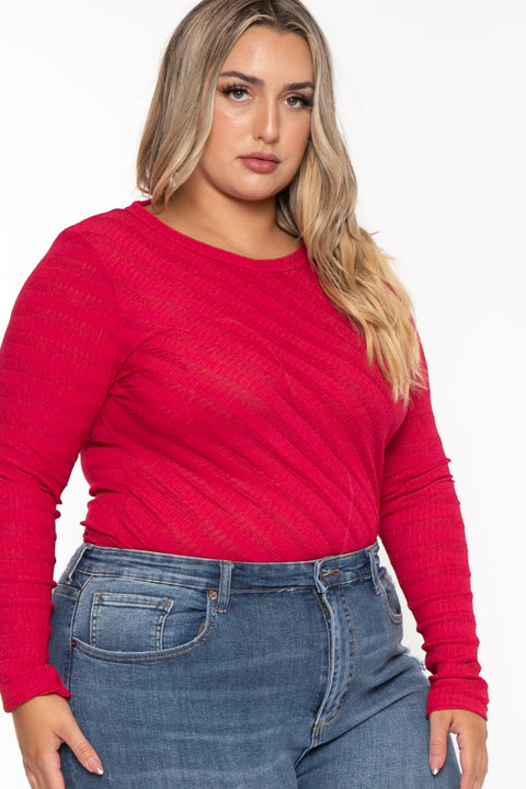 Plus Size  Amina Crew Neck Bodysuit - Red