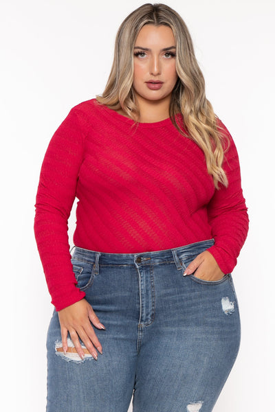 Plus Size  Amina Crew Neck Bodysuit - Red