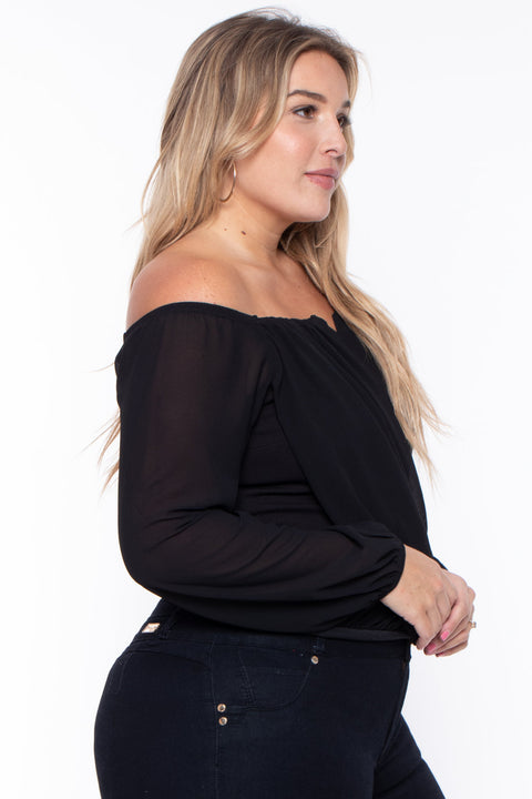 Plus Size Aryana Cross Over Top - Black