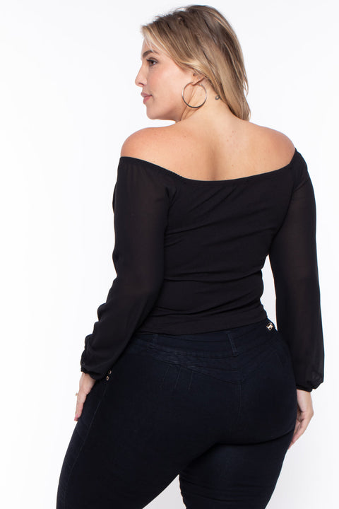 Plus Size Aryana Cross Over Top - Black
