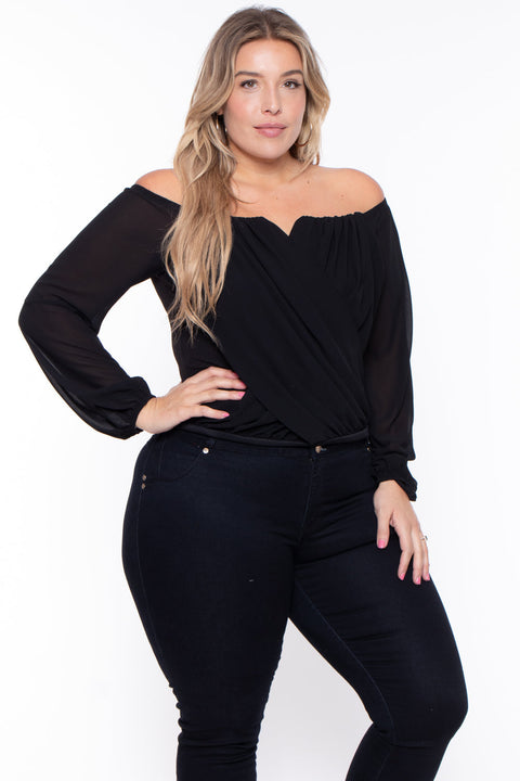 Plus Size Aryana Cross Over Top - Black