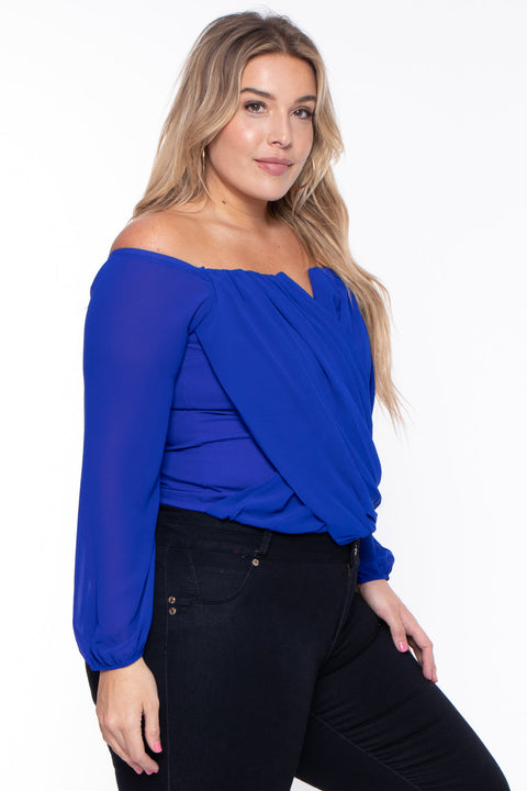 Plus Size Aryana Cross Over Top - Royal Blue