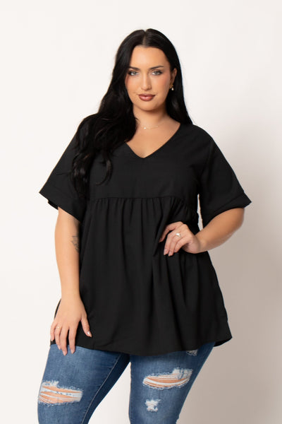 Plus Size Chic Babydoll  Top - Black