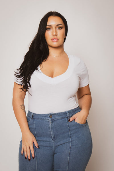 Plus Size Perfect V Tee - White