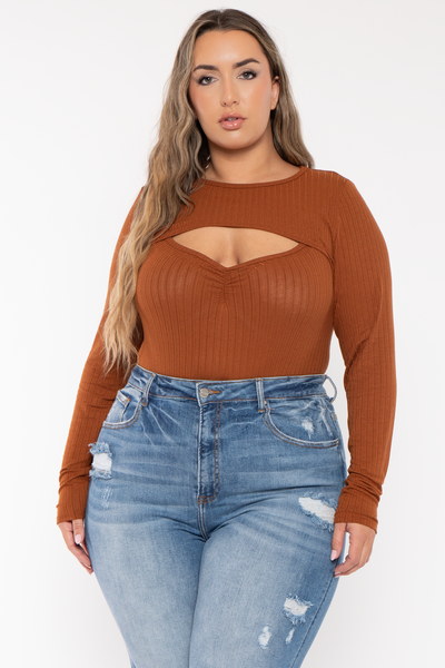 Plus Size Cristy 2pc Bodysuit  Set - Rust