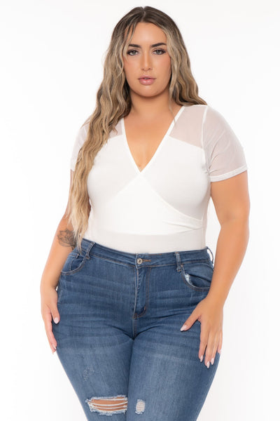 Plus Size Eisley Mesh Bodysuit- White