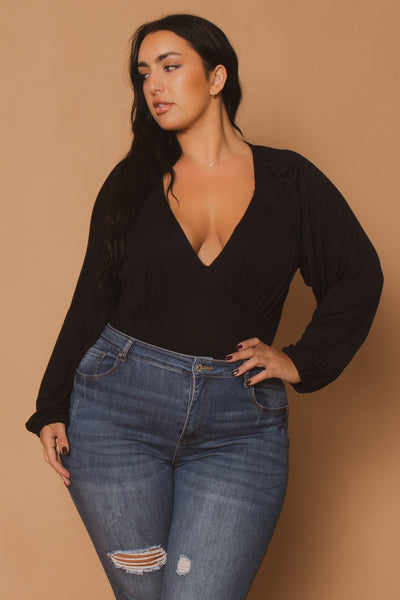 Plus Size Elena Plunging Neck Bodysuit  - Black