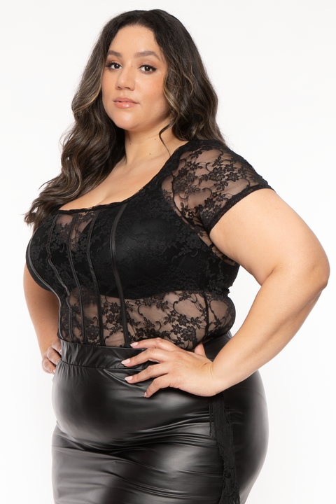 Plus Size Elvire Lace Top - Black