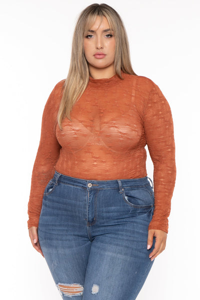 Plus Size Kairi  Lace Bodysuit - Rust
