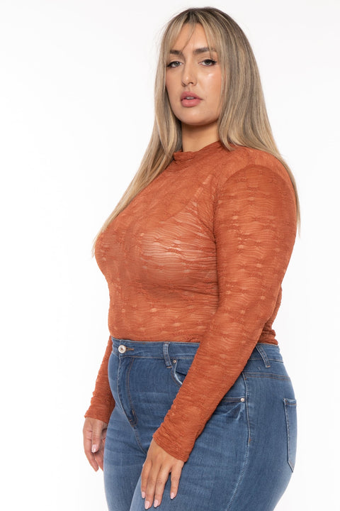 Plus Size Kairi  Lace Bodysuit - Rust