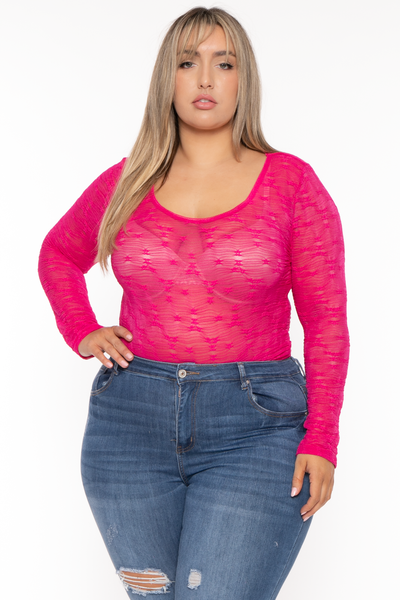 Plus Size Mairi  Lace Bodysuit - Fuchsia