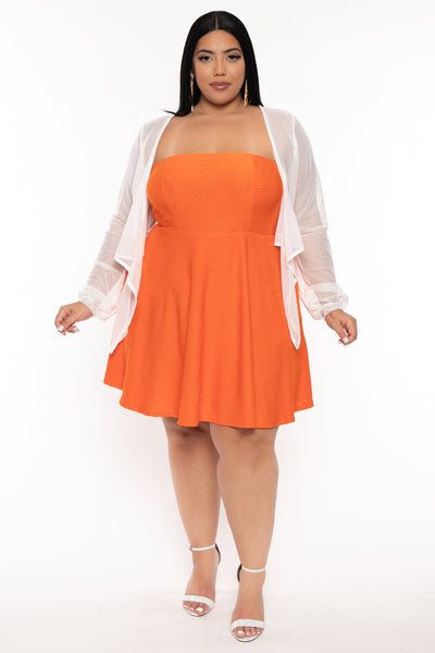 Plus Size Merla Mesh Shrug - White