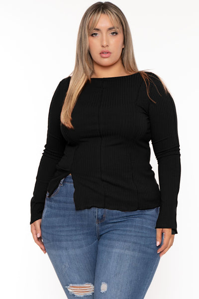 Plus Size Nancy Expose Seems Top - Black
