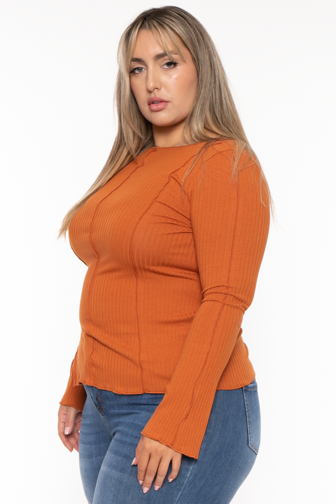 Plus Size Nancy Expose Seems Top - Rust