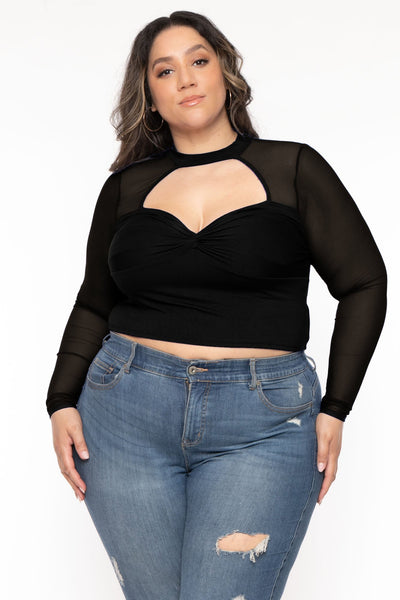 Plus Size Nezzi Twist Front Top - Black