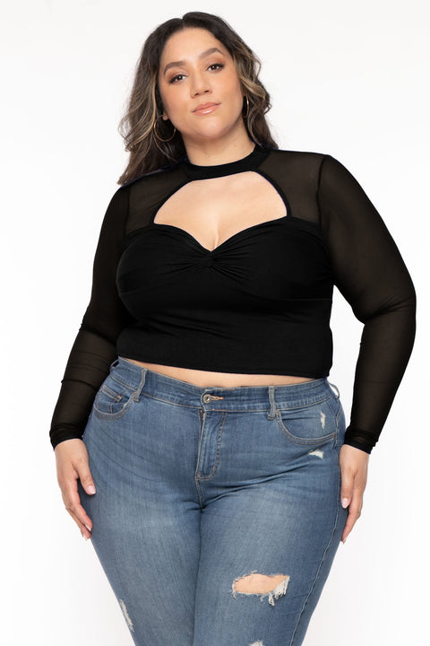 Plus Size Nezzi Twist Front Top - Black
