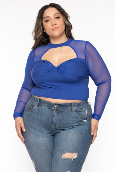 Plus Size Nezzi Twist Front Top - Royal Blue