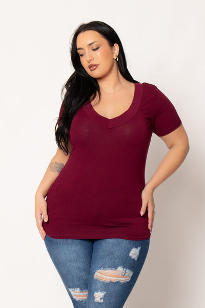 Plus Size Perfect V Tee - Burgundy