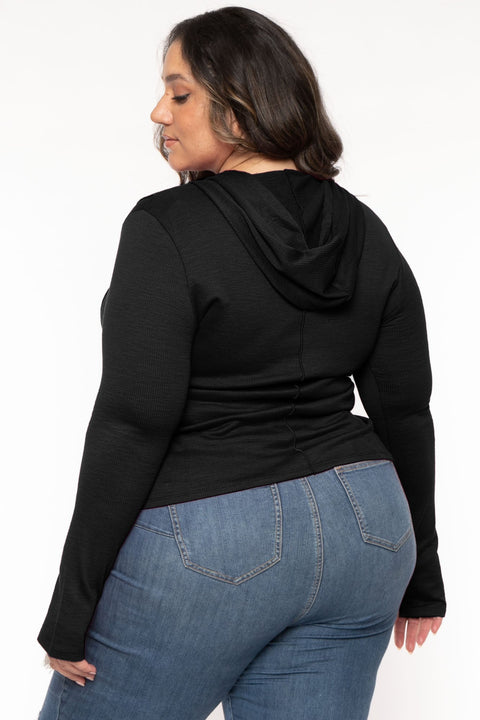 Plus Size Shansi Center Slit Top - Black