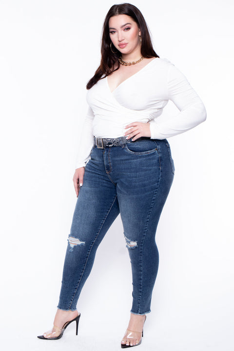 Plus Size Surplice Top - White